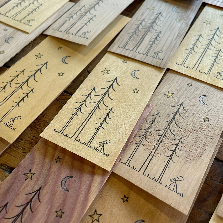 Minimal Adventure Wood Letterpress Bookmark Night Sky