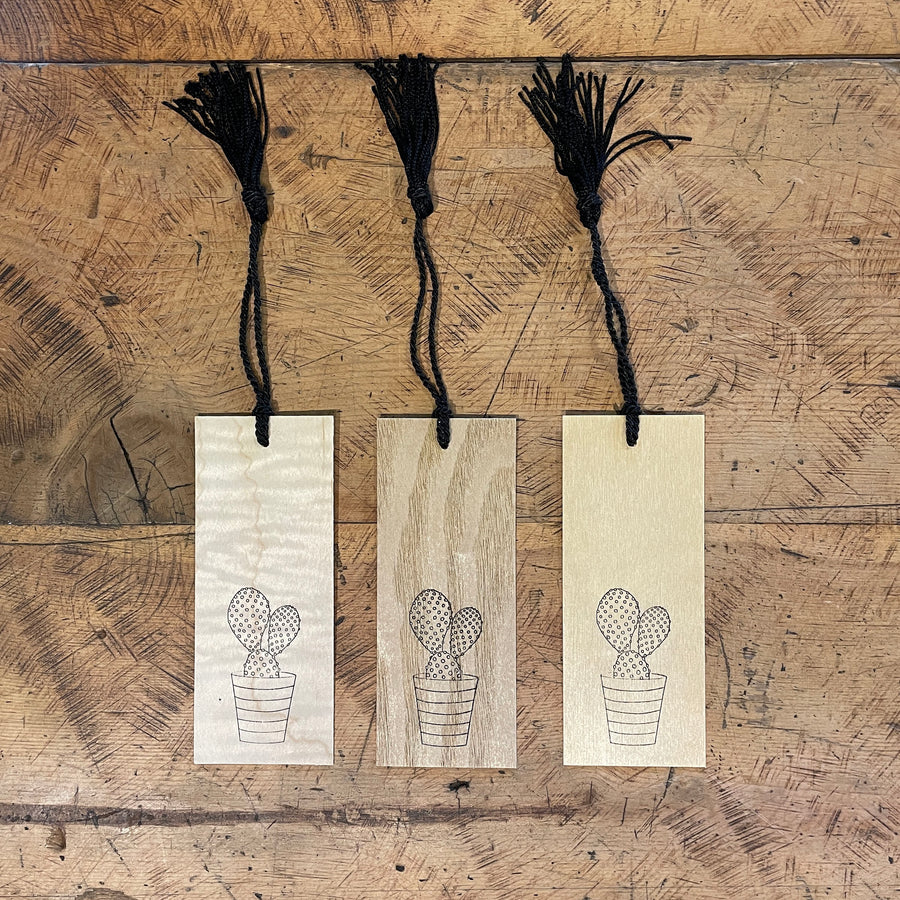 Bunny Ears Cactus Letterpress Wood Bookmark