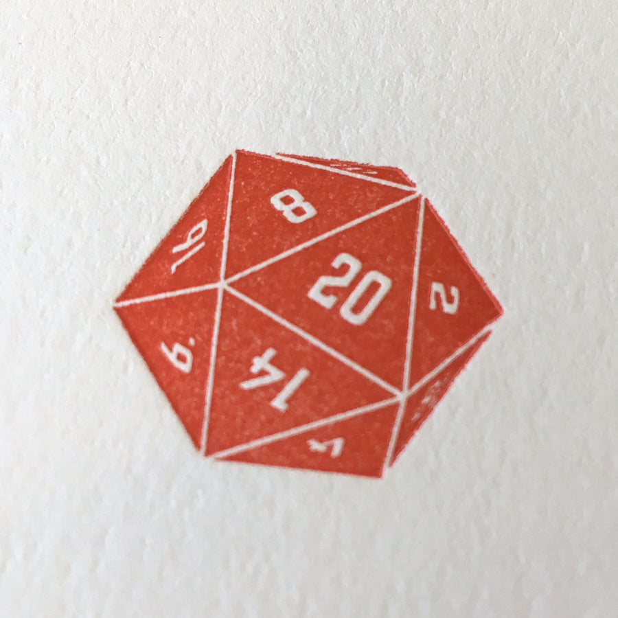 D20 Dice Letterpress Card - Red