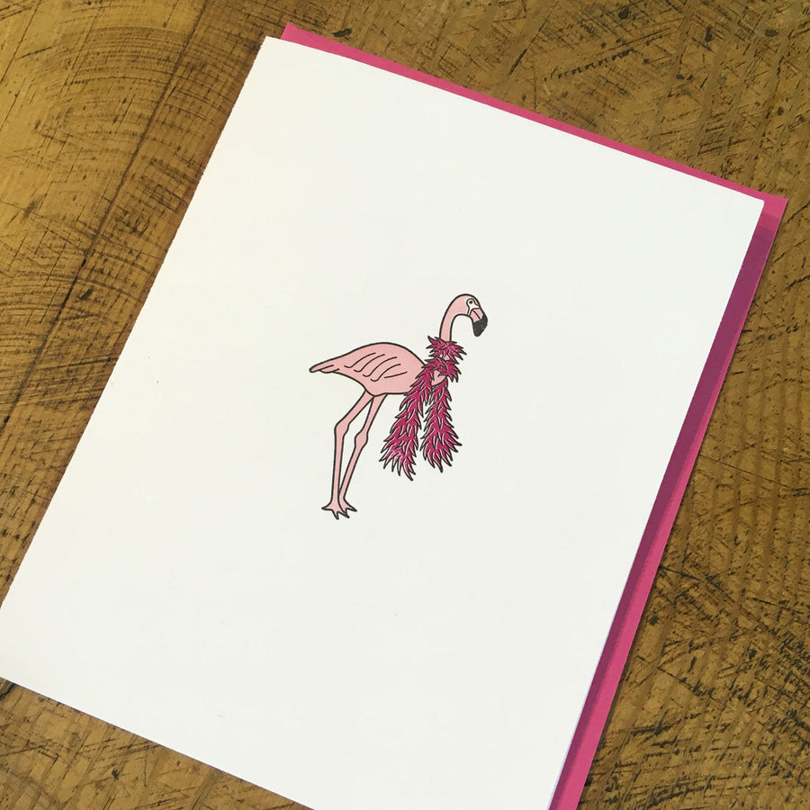 Flamingo Feather Boa Letterpress Card