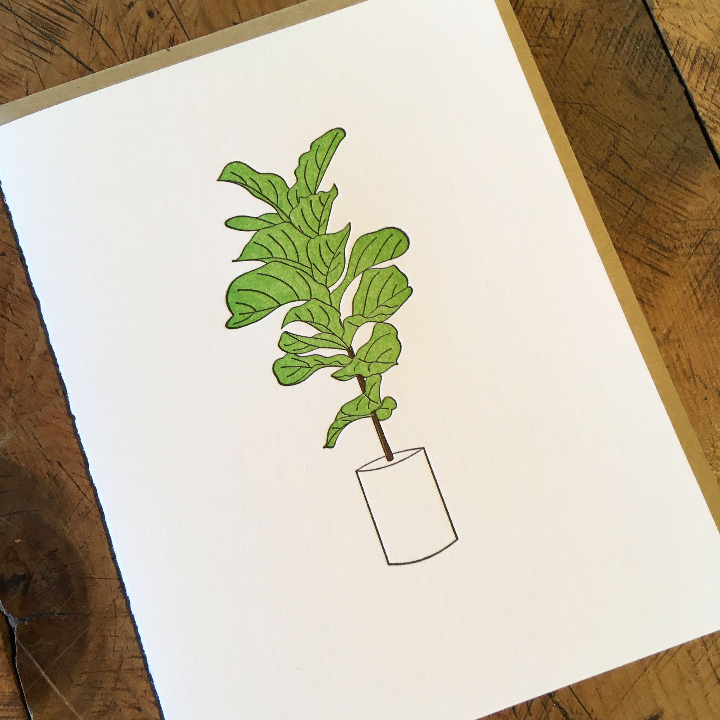 fiddle leaf fig print Fiddle Leaf Fig Tree Letterpress Card – Green Bird Press