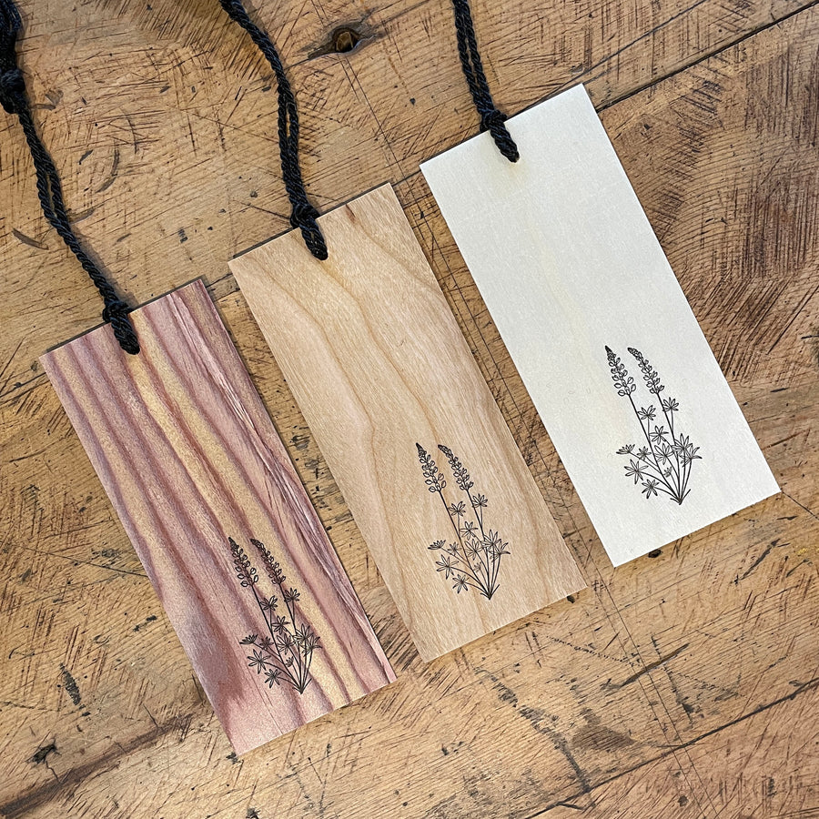 Lupine Wildflower Letterpress Wood Bookmark