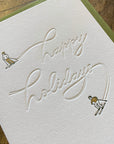 Happy Holidays Skiers Letterpress Card
