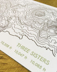 Three Sisters Topographic Map Letterpress Postcard