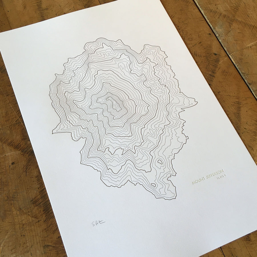 Mt Jefferson Oregon Topographic Map Letterpress Print