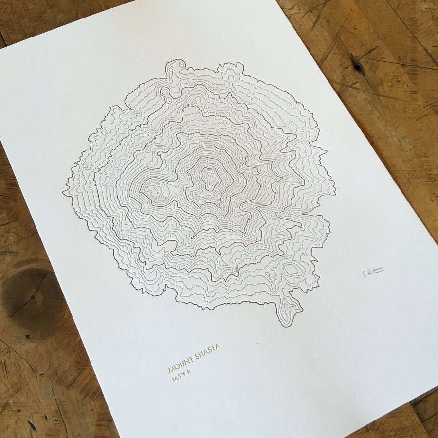 Mt Shasta California Topographic Map Letterpress Print