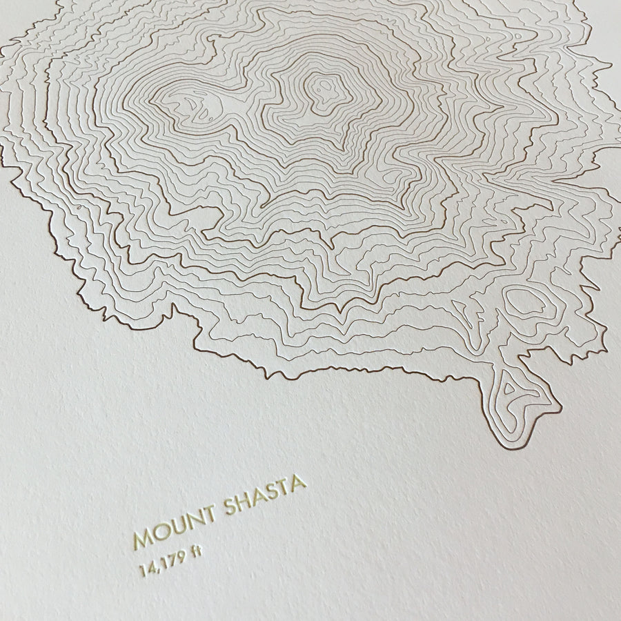 Mt Shasta California Topographic Map Letterpress Print