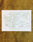 Washington State Map Letterpress Postcard
