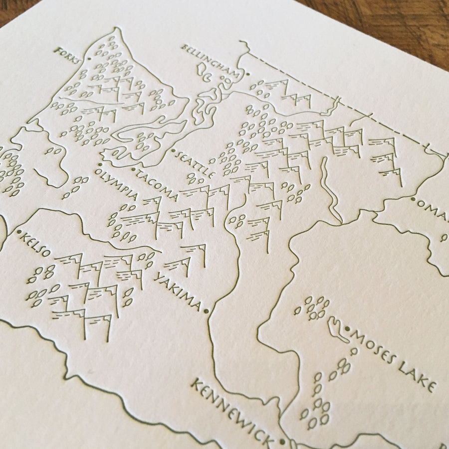 Washington State Illustrated Map Letterpress Print