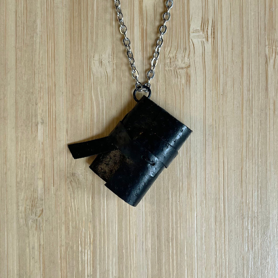 Miniature Book Necklace Black Leather