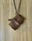 Miniature Book Necklace Brown Leather