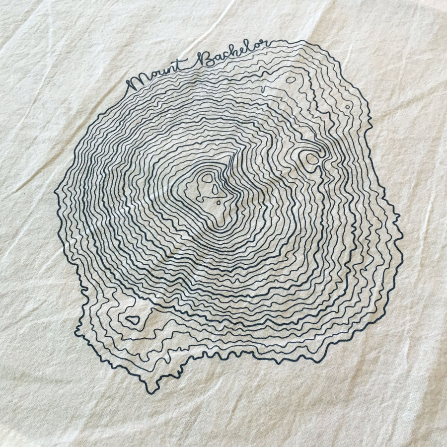 Mount Bachelor Topographic Map Screen Printed Tea Towel