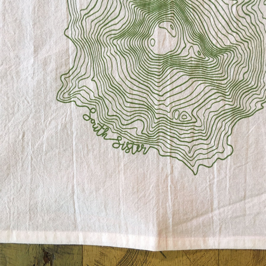 South Sister Topographic Map Screen Printed Tea Towel