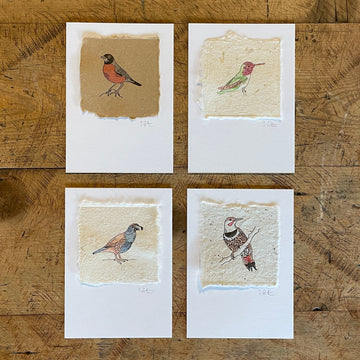 Bird Letterpress Prints on Handmade Paper with Watercolor