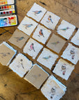 Bird Letterpress Prints on Handmade Paper with Watercolor