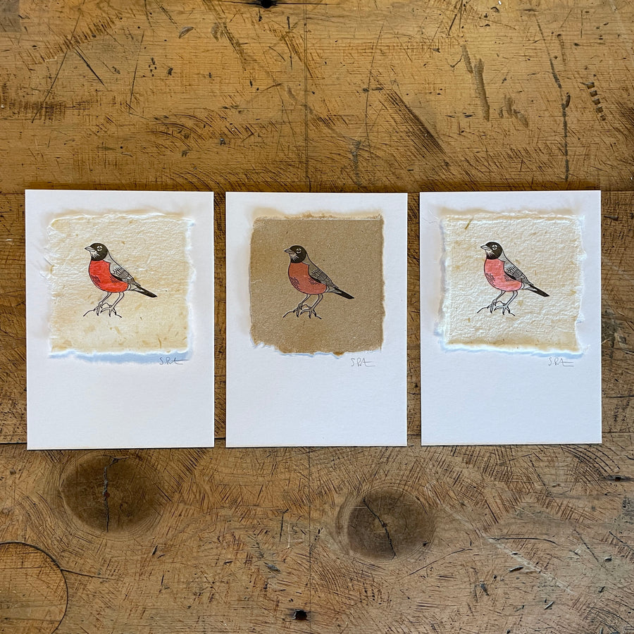 Bird Letterpress Prints on Handmade Paper with Watercolor