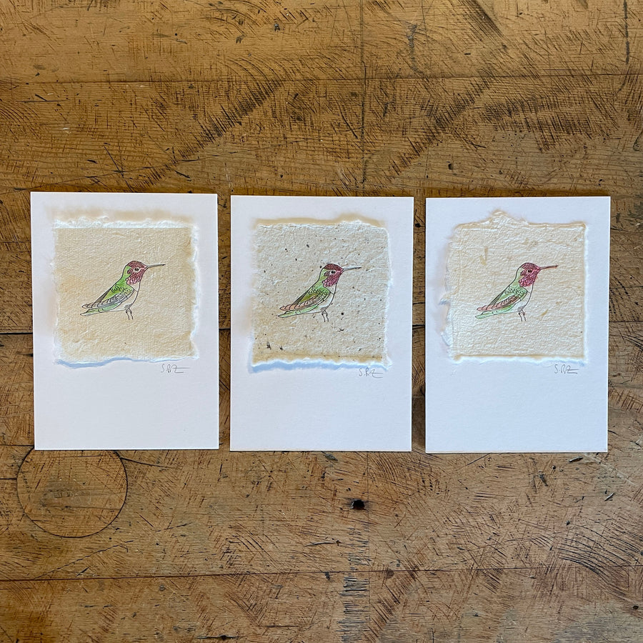 Bird Letterpress Prints on Handmade Paper with Watercolor