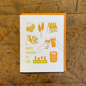 Hoppy Beer Birthday Letterpress Card