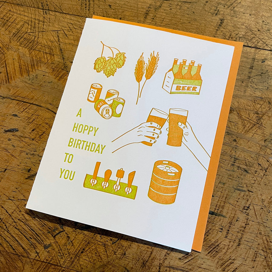 Hoppy Beer Birthday Letterpress Card