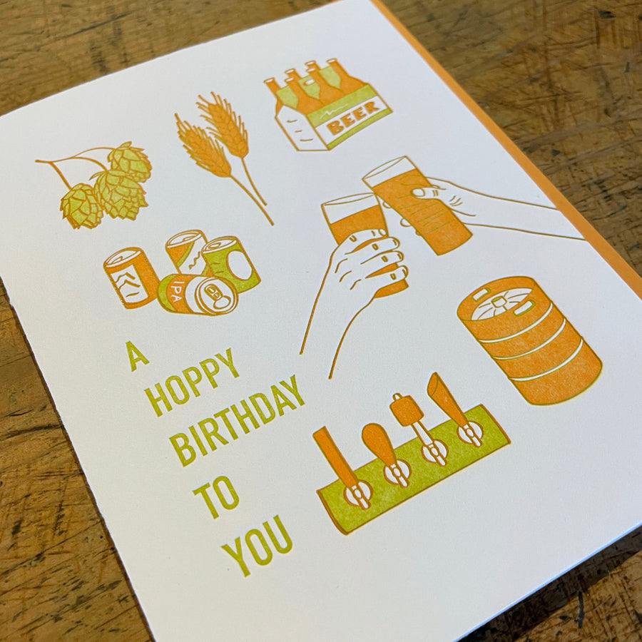 Hoppy Beer Birthday Letterpress Card