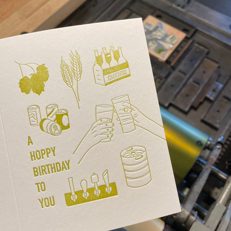 Hoppy Beer Birthday Letterpress Card