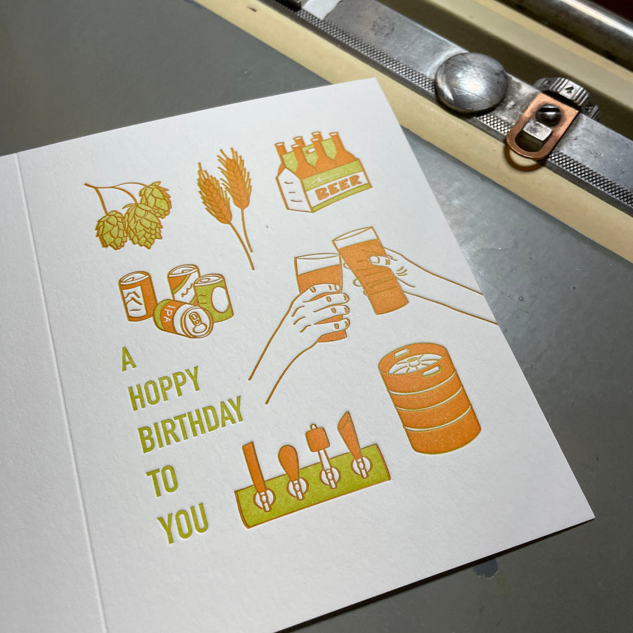 Hoppy Beer Birthday Letterpress Card