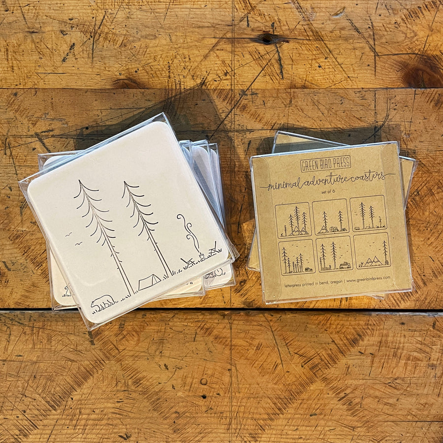 Minimal Adventure Letterpress Coasters - Set of 6