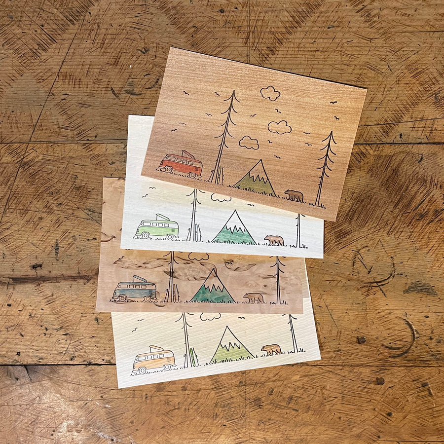 Minimal Adventure Letterpress and Watercolour Wood Prints - 4" x 6" - Assorted Designs