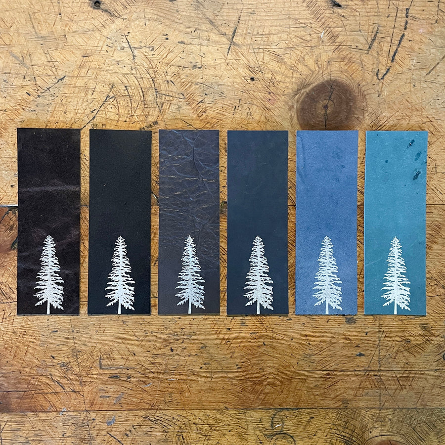 Conifer Letterpress Bookmarks - Leather (Cool Colours)