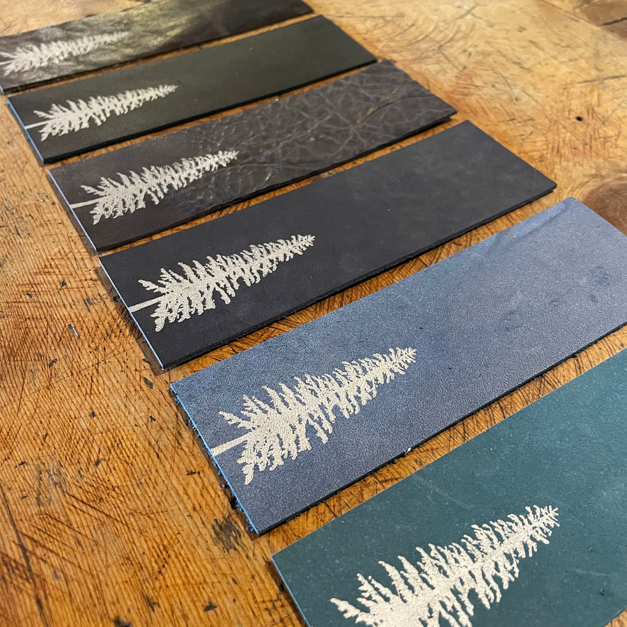 Conifer Letterpress Bookmarks - Leather (Cool Colours)