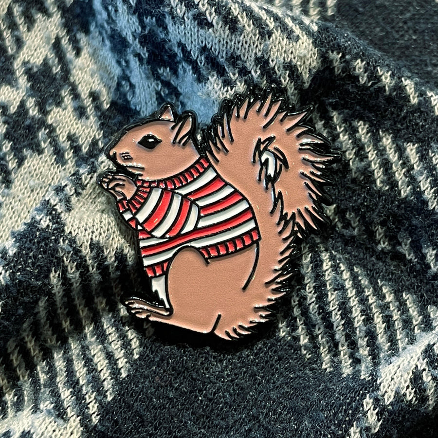Squirrel Sweater Enamel Pin – Green Bird Press