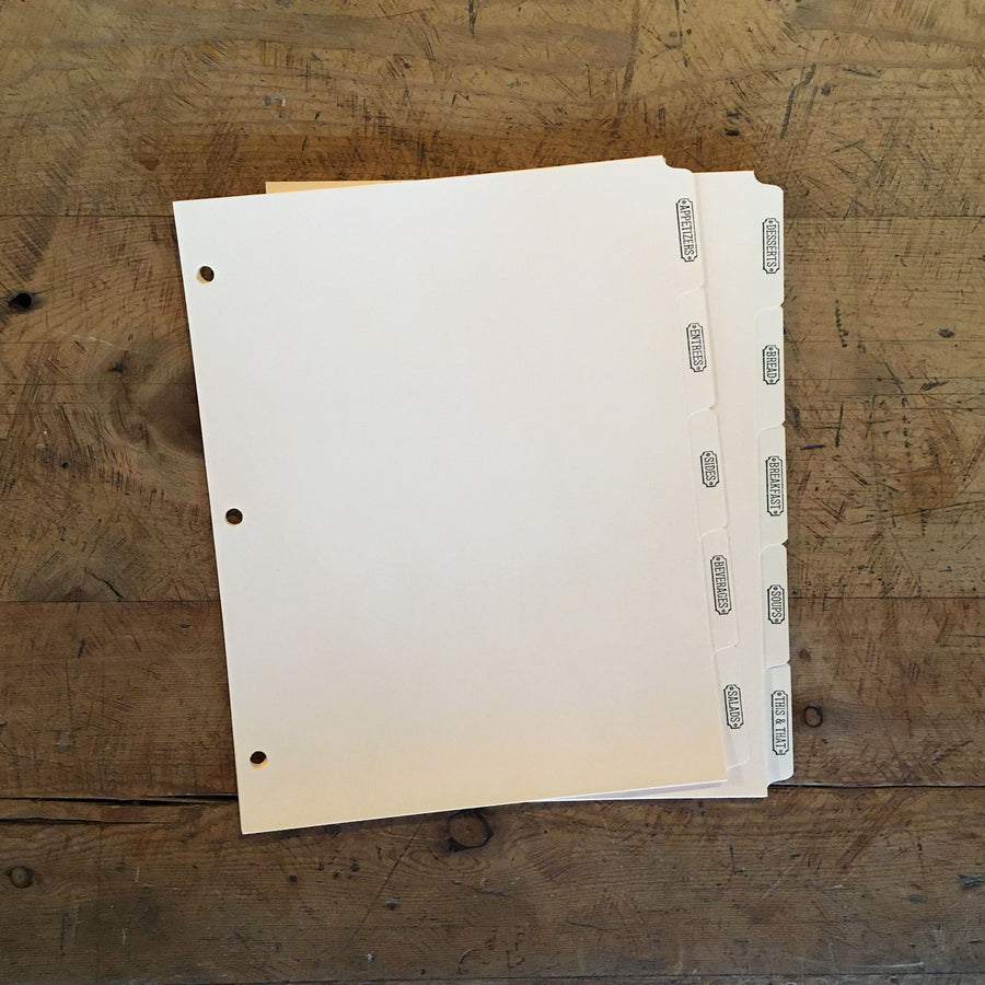3-Ring Binder Letterpress Recipe Card Dividers