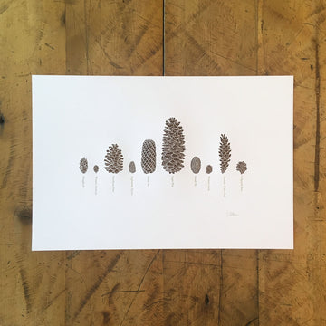 A Few Pine Cones Letterpress Print