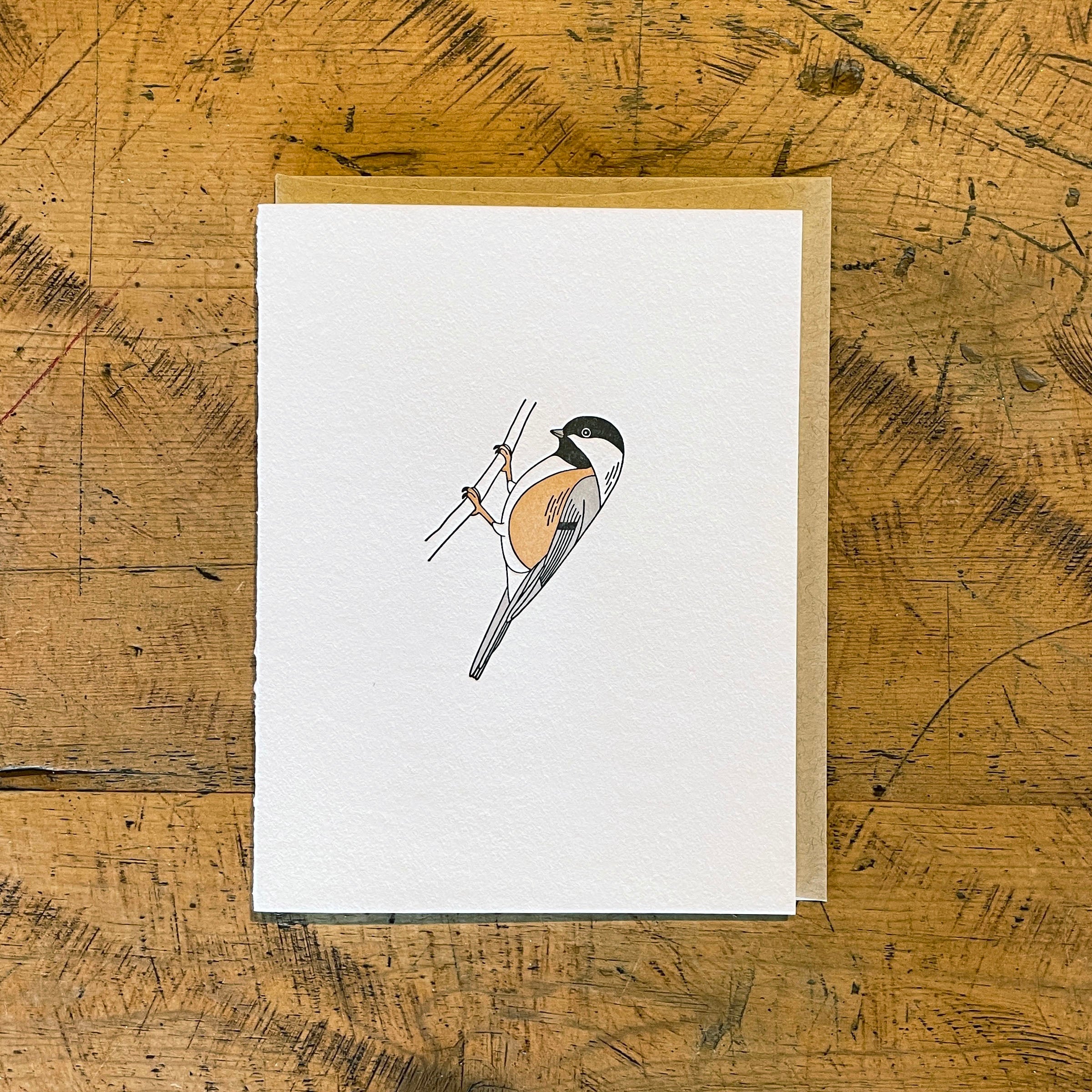 Black-capped Chickadee Letterpress Card – Green Bird Press