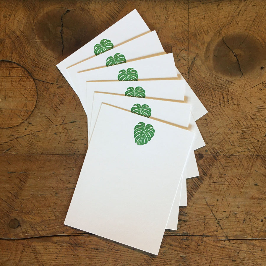 Monstera Leaf Letterpress Notecards - Set of 6