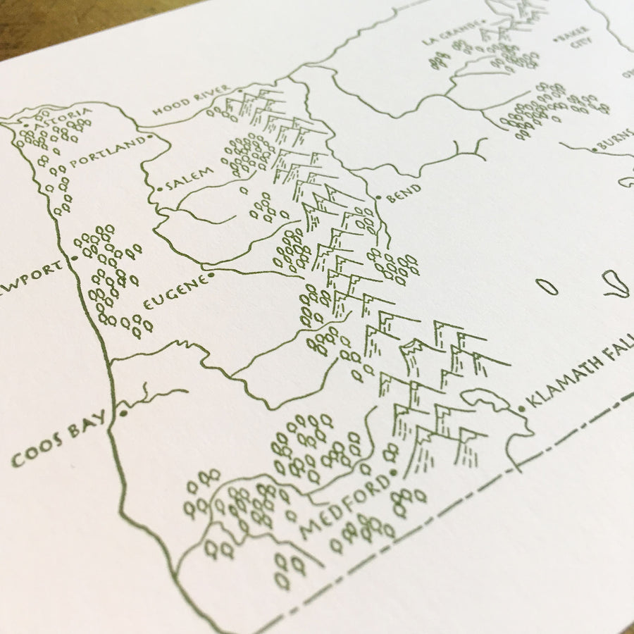 Oregon State Illustrated Map Letterpress Print