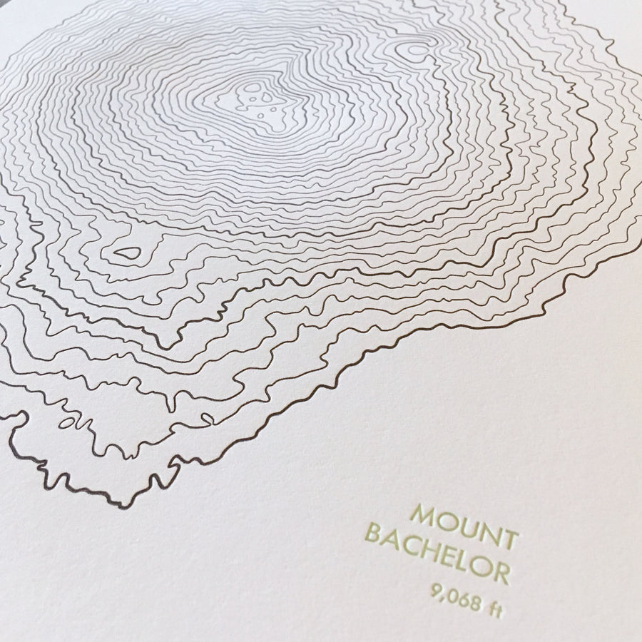 Mount Bachelor Topographic Map Letterpress Print – Green Bird Press