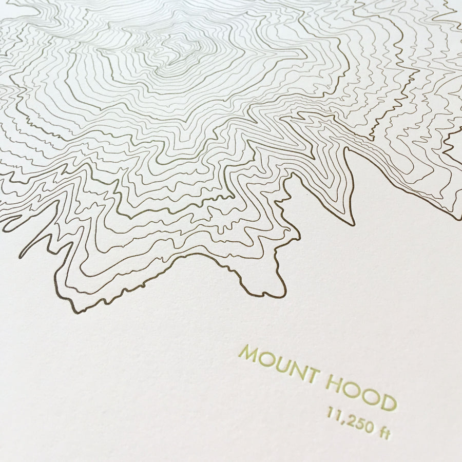 Mount Hood Topographic Map Letterpress Print