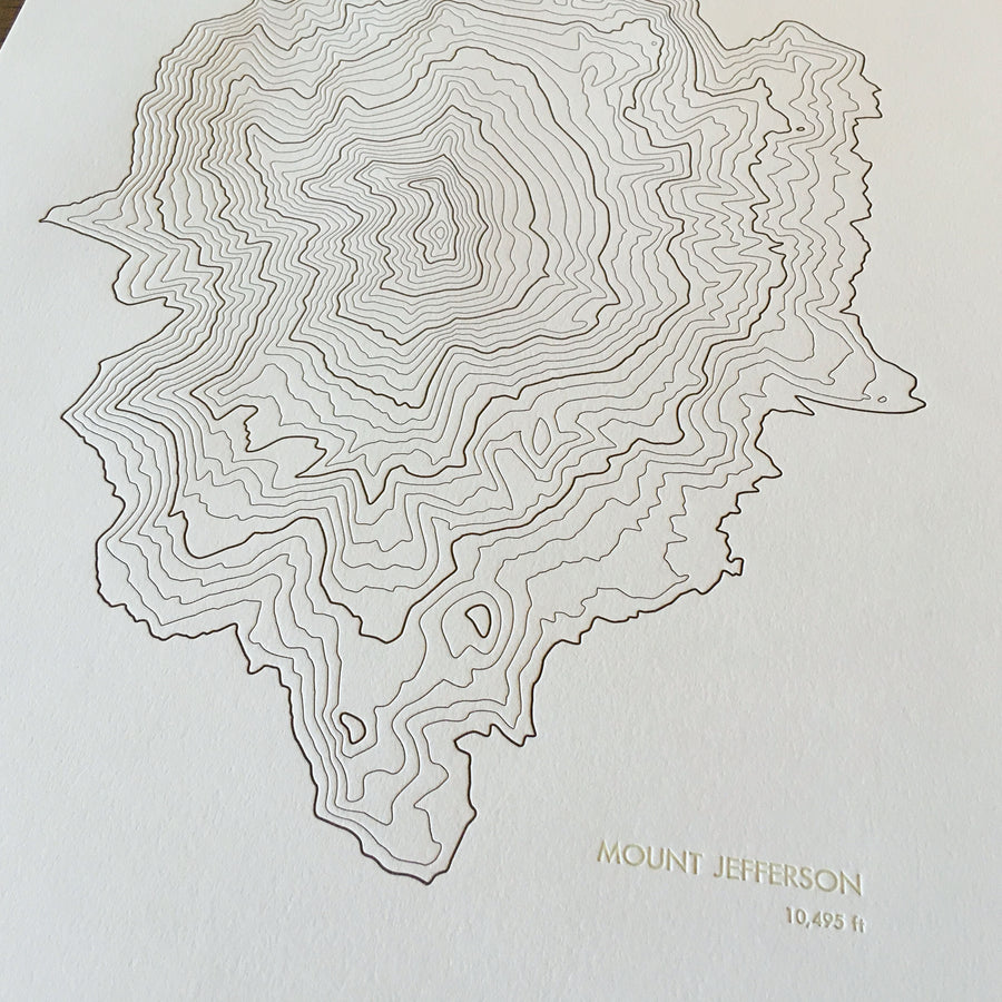 Mount Jefferson Topographic Map Letterpress Print