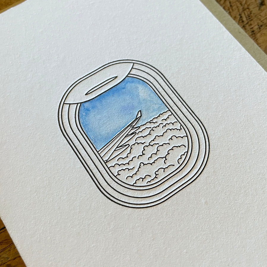 Up in the Clouds Minimal Adventure Letterpress & Watercolor Card