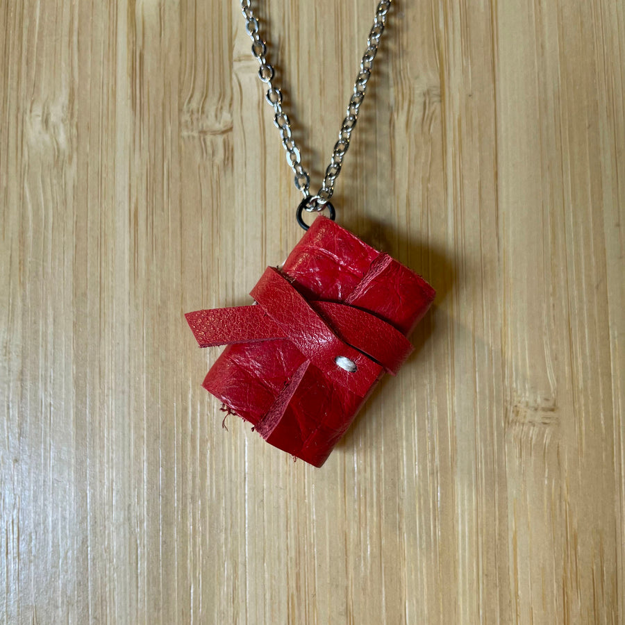 Miniature Book Necklace Red Leather