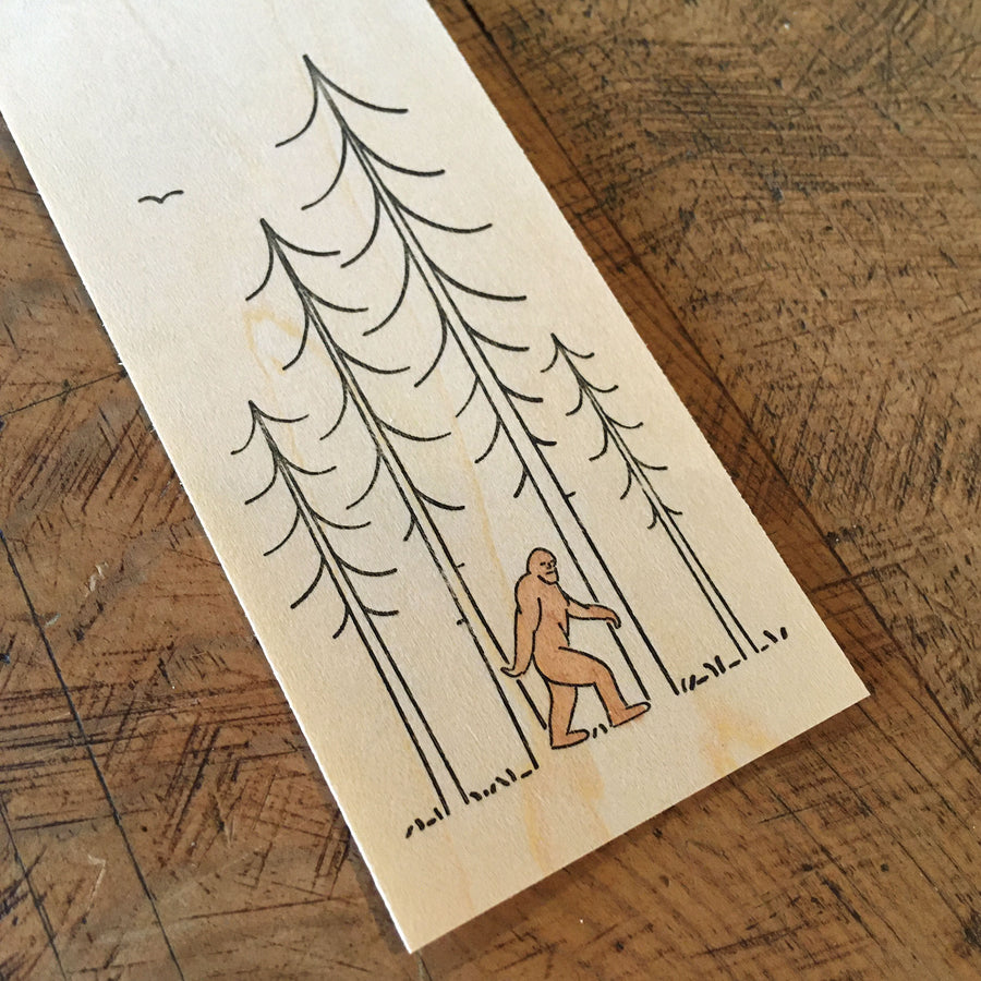 Minimal Adventure Letterpress and Watercolour Bookmark - Sasquatch